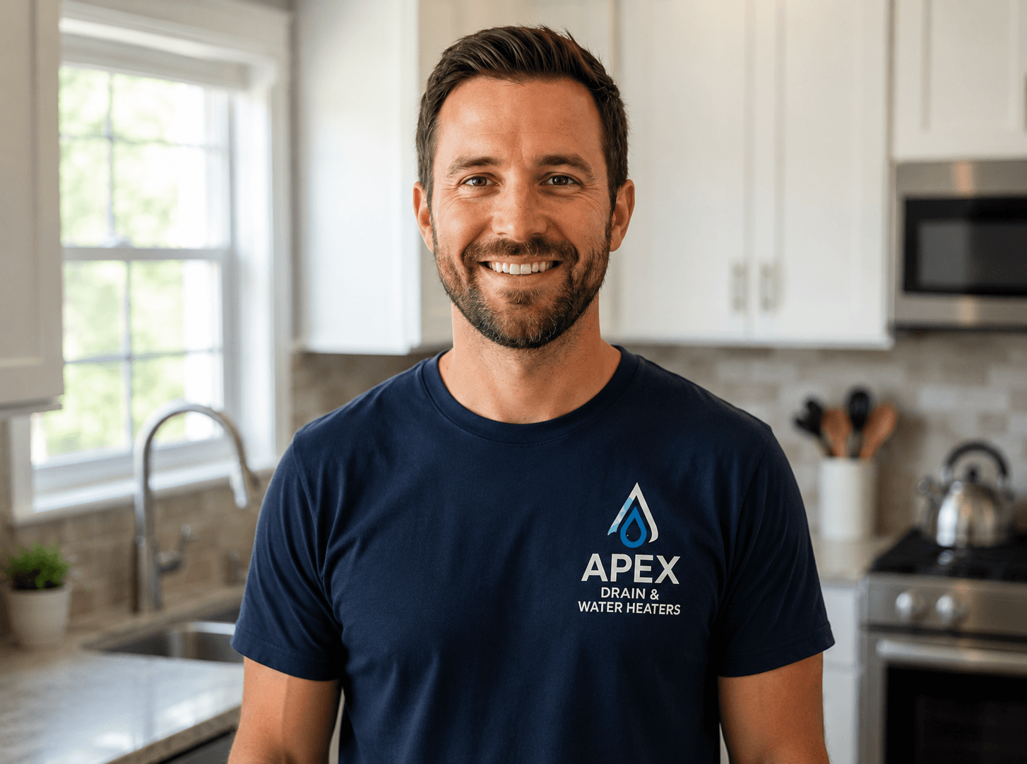 Professional licensed plumber performing drain inspection